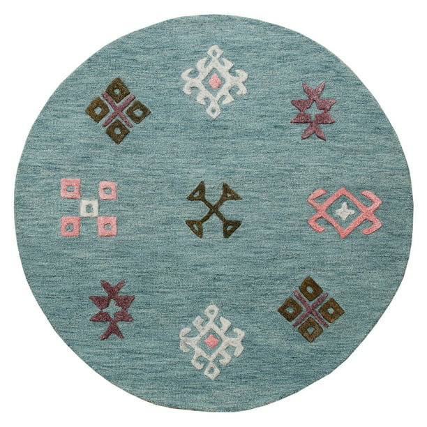 Lr Home Hand Hooked Gray Geometric Bordered Round Rug 